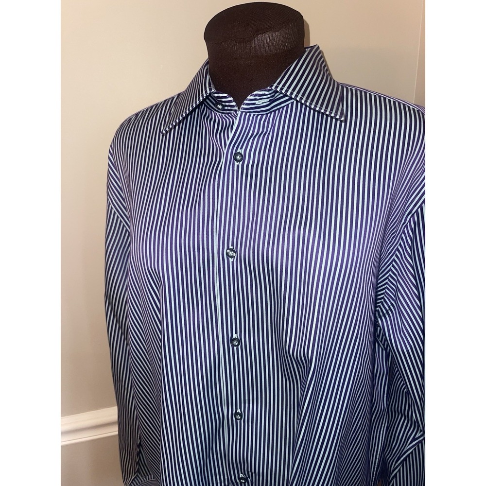 Robert Graham Blue Purple Stripe‎ Dress Shirt Mens L/XL Flip Cuff